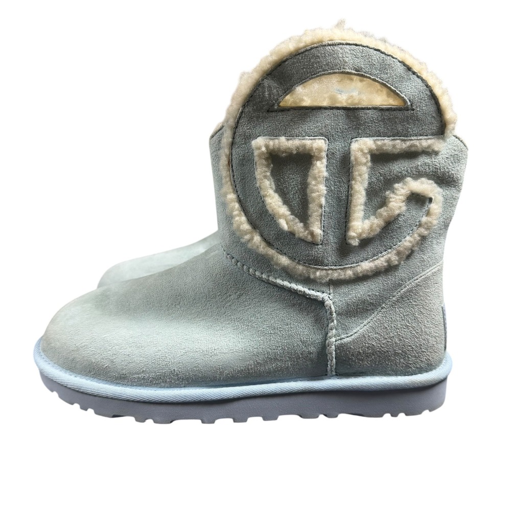 UGG x Telfar Logo Boots Light Blue Suede Shearling 1122991 Mens 8 Womens 10